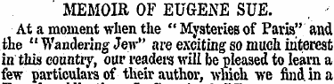 MEMOIR OF EUGENE SUE. At a moment when t...