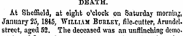 DEATH. At Sheffield, at eight o'clock on...