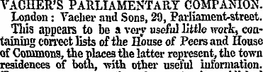 VAGHER'S PARLIAMENTARY COMPANION. London...