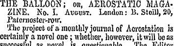 THE BALLOON; on, AEROSTATIC MAGAZINE. No...