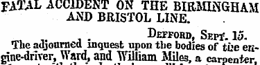 •FATAL ACCIDENT ON THE BIRMINGHAM AND BR...