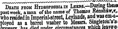 T)eath ~ from Hydrophobia in Leebs.— Dur...