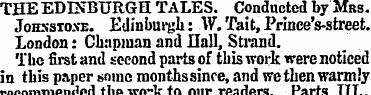 THE EDINBURGH TALES. Conducted by Mrs. J...
