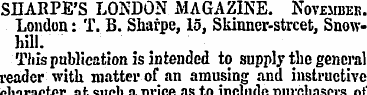 SHARPE'S LONDON MAGAZINE. Novembek. Lond...