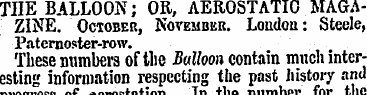 THE BALLOON; OR, AEROSTATIC MAGAZINE. Oc...