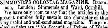 SIMMONDS'S COLONIAL MAGAZINE. December, ...