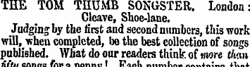 THE TOM THUMB SONGSTER. London Cleave, S...