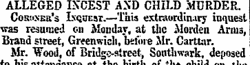ALLEGED INCEST AXD CHILD MURDER. Cosoxer...