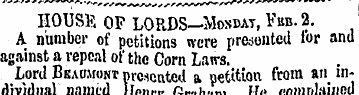 HOUSE OF LORDS—Mosdat, Fbb. 2. A number ...