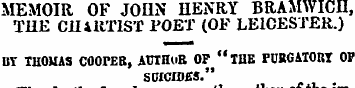 MEMOIR OF JOHN HENRY BRAMWICJJ, TUE C1IU...