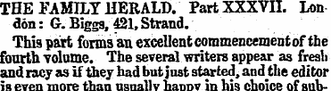 THE FAMILY HERALD. Part XXXVII. Lon don:...