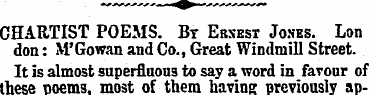 CHARTIST POEMS. Bt Erxest Jones. Lon don...