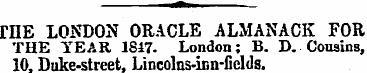 —i THE LONDON ORACLE ALMANACK FOR THE YE...