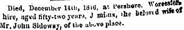 Died, December UiU, lSitt. a'- I'ershore...