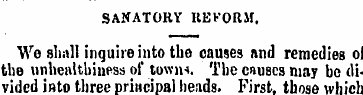 SANATORY REFORM. Wo shall inquire into t...