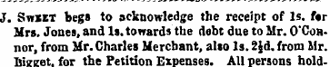 J. Swset begs to acknowledge the receipt...