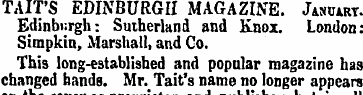 TAIT'S EDINBURGH MAGAZINE. Jiswrt. Edinb...