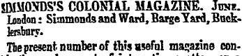 HMMONDS'S COLONIAL MAGAZINE. Jtrse Londo...