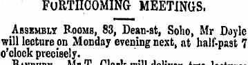 furthcoming meetings. Assembly Booms, 83...