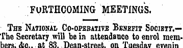 FORTHCOMING MEETINGS. The National Co-ok...