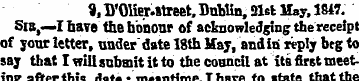 I, B'OliBMtreet, Dublin, Slsl May, 1847....