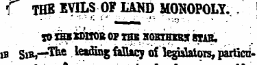 f THE EVILS OF LAND MONOPOLY. . SJQ "tHB...