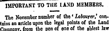 IMPORTANT TO THE LAND MEMBERS. The Novem...