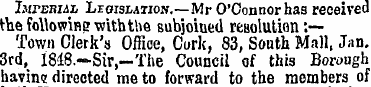 BirEBiAL Legislation.—Mr O'Connor has re...