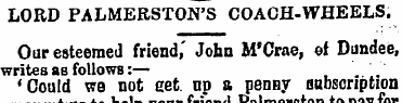 LORD PALMERSTON'S COACH-WHEELS. Our este...