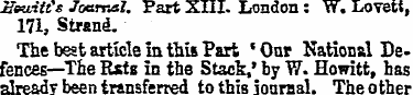 Hewitts Journal. Part XIII. London: W. L...