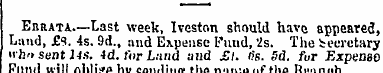 Errata..—Last week, Iveston should have ...