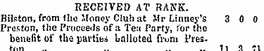 RECEIVED AT RANK. Bilston, from tho Hone...