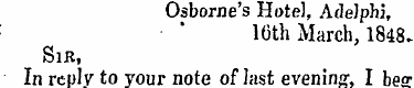 Osborne's Hotel, Adelphi, 10th March , 1...