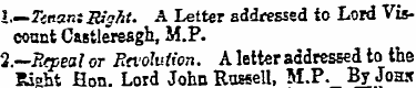 I.—Tenant Right. A Letter addressed io L...