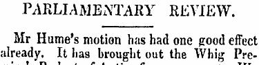 PARLIAMENTARY REVIEW. Mr Hume's motion h...