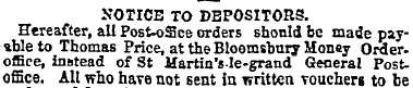 KOTICE TO DEPOSITORS. Hereafter, all Pos...