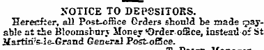 KOTICE TO DEPSSITORS. Herecfter, all Pos...