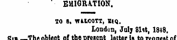 EMIGRATION. TO B, W4XC0TT, KIQ, London ,...