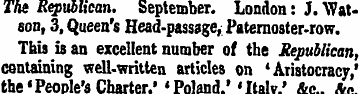 The Republican. September. London: J. Wa...