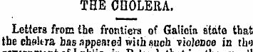 THE CDOLERA. Letters from the frontiers ...