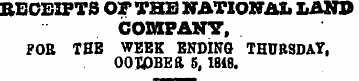 RECEIPTS OF TBE NATIONAL LAND COMPANY, F...