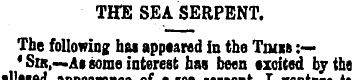 THE SEA SERPENT. The following has appea...