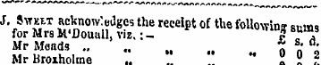 J, Sweet acknowledges the receipt of tli...