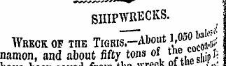 SHIPWRECKS. Wreck of the Tigris -About i...