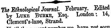 The Ethnological Journal February. Edite...