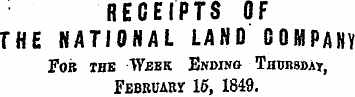 RECEIPTS OF THE NATIONAL LAND COMPANY Fo...