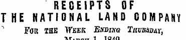 RECEIPTS OF T HE NATIONAL LAND COMPANY F...