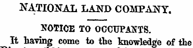 NATIONAL LAND COMPANY. NOTICE TO OCCUPAN...
