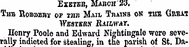 Exeter, March 23. Tub Robbbrt op the Mai...