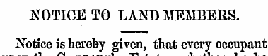 NOTICE TO LAND MEMBERS. Notice is hereby...